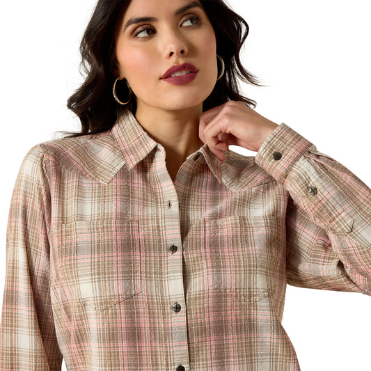 Billie Jean Western Shirt white pepper coral plaid