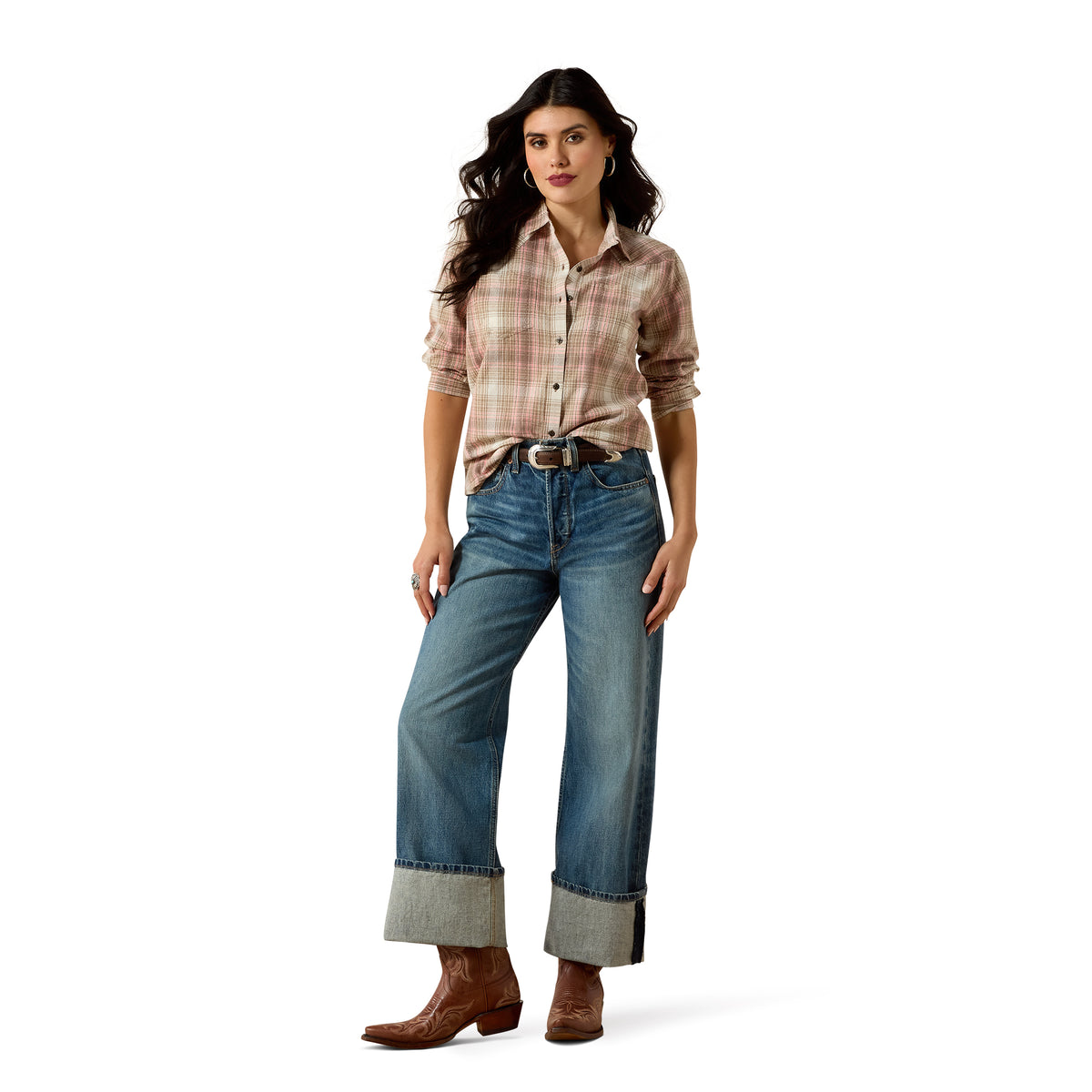 Billie Jean Western Shirt white pepper coral plaid