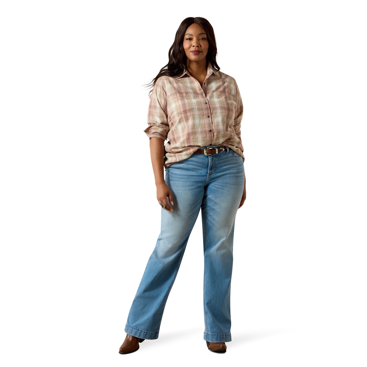 Billie Jean Western Shirt white pepper coral plaid