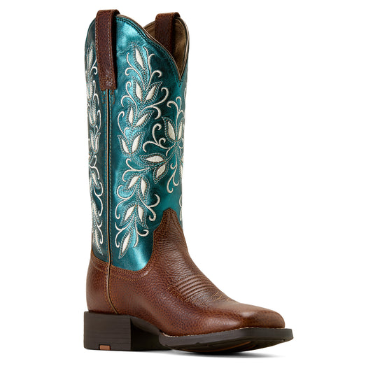 Ariat Round Up Holly Wide Square Toe Western Boot Blauw