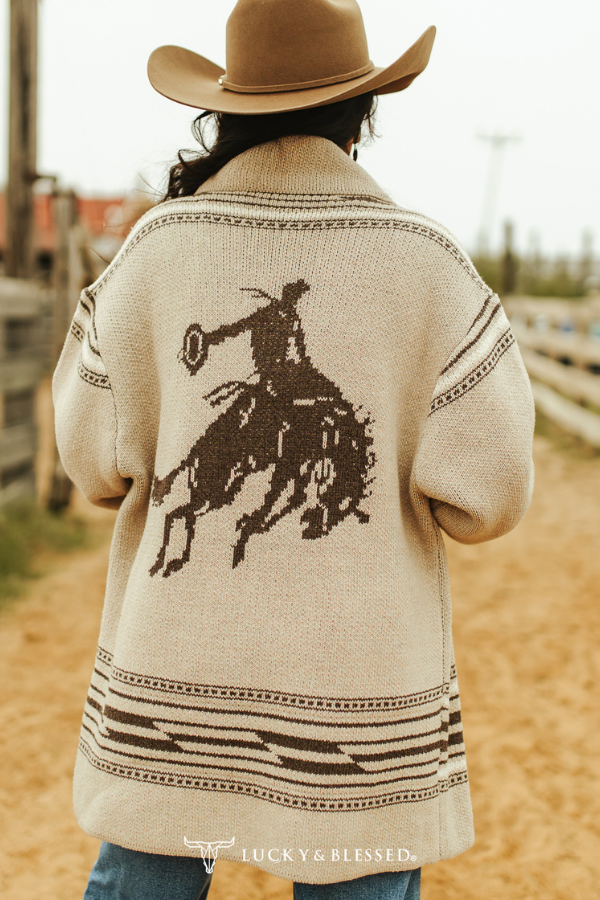 Rodeo Bronc & Longhorn Knit Vest – Cream