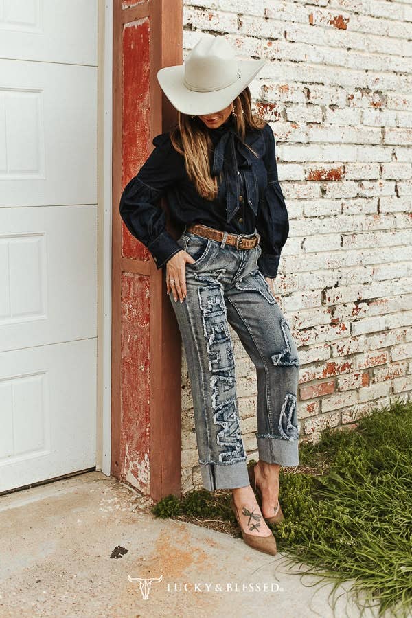 Western Denim Bow Blouse – Cowgirl