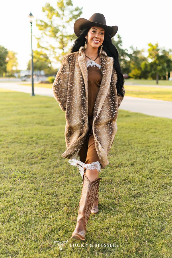 Spotted Cowgirl Faux Fur Coat – Bruine Western namaak Bontjas
