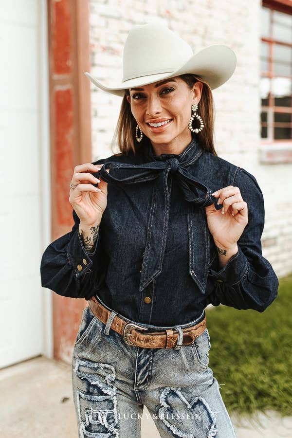 Western Denim Bow Blouse – Cowgirl