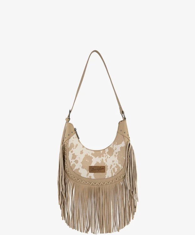 Wrangler Cow Print Fringe Hobo Bag